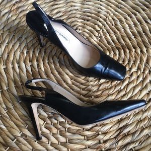 Manolo Blahnik Black Calf Leather Slingback Pumps